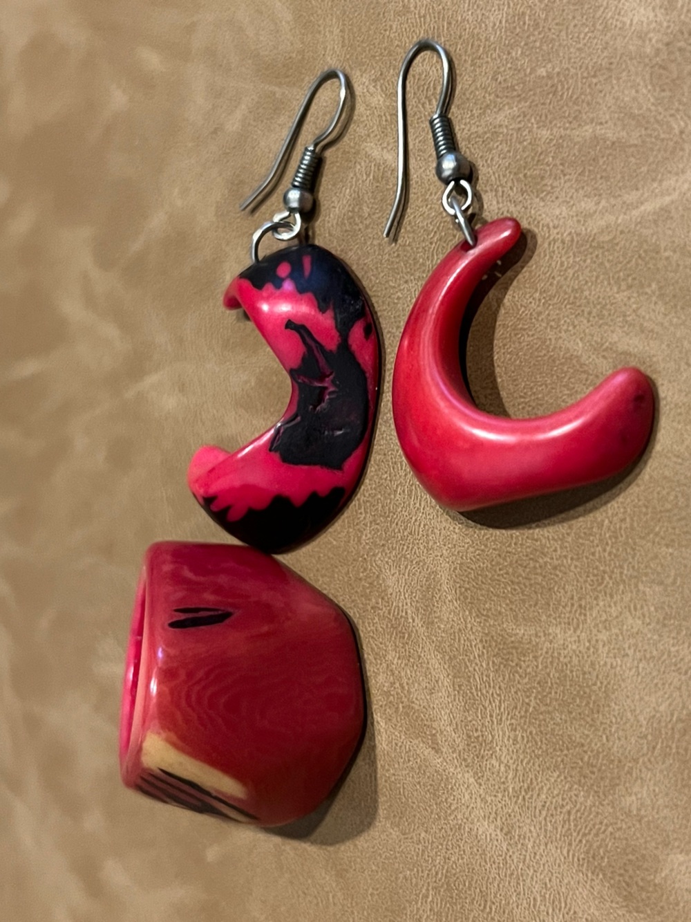Bold Pink Crescent Drop Earrings - Sculpted Curved Silhouette